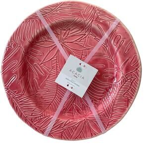 ACADIA HOME Set of 4 Melamine Dinner Plates Orange Tropical Palm Tree Floral NEW